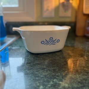 Corningware White Baking Dish with Blue Floral Cornflower Motif